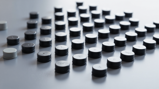 Set of precision laser cutting nozzles and lenses, organized on white surface, close-up view
